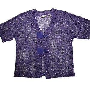 Drapers & Damon's Petites Purple Crochet Button Cardigan Short Sleeve Womens PS